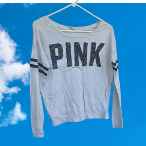 Women's PINK White Long Sleeve lightweight sweatshirt Size S